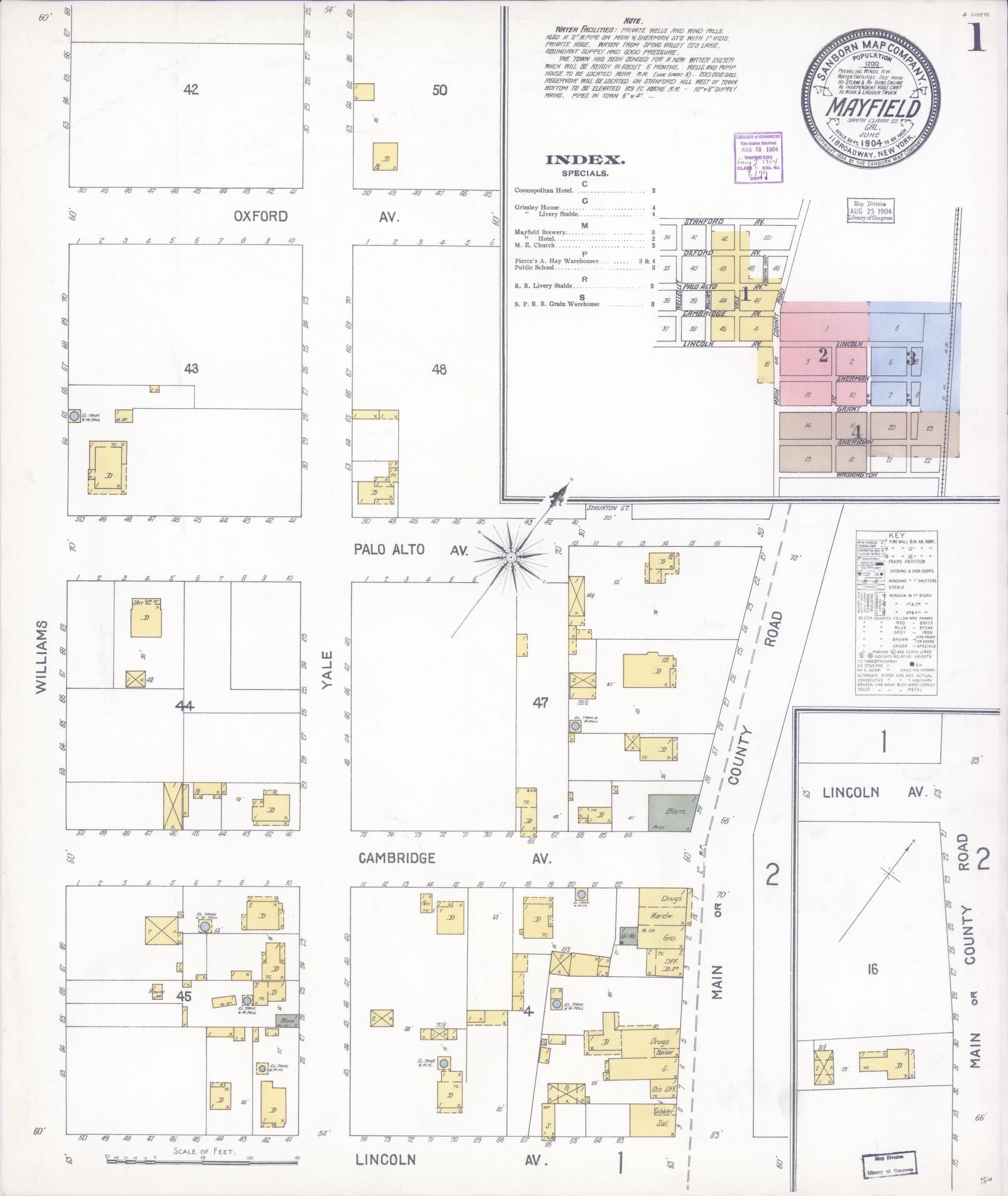 Sanborn Fire Insurance Map from Mayfield, Santa Clara County, California (1904), Sheet #0001 - Historic Sanborn Fire Insurance Map Print, vintage old map wall art, antique decor, genealogy gift, California California map
