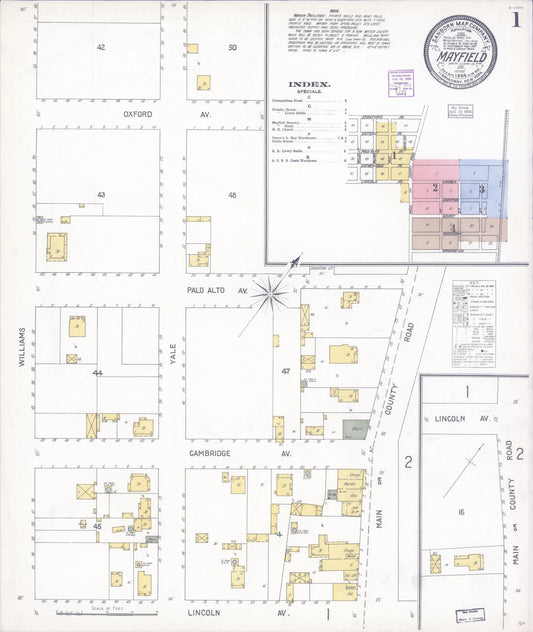Sanborn Fire Insurance Map from Mayfield, Santa Clara County, California (1904), Sheet #0001 - Historic Sanborn Fire Insurance Map Print, vintage old map wall art, antique decor, genealogy gift, California California map