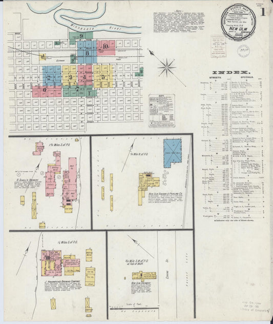 Sanborn Fire Insurance Map from New Ulm, Brown County, Minnesota (1899), Sheet #0001 - Complete Map Set gallery image, historic Sanborn map, vintage wall art, Minnesota Minnesota