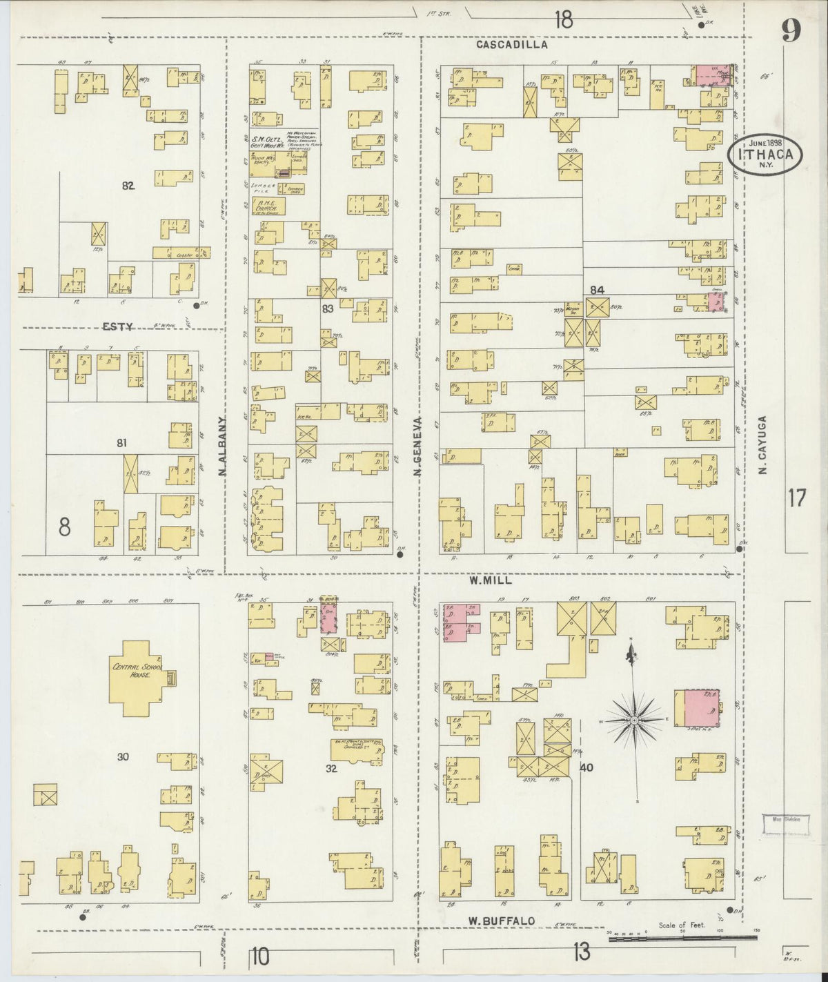 Sanborn Fire Insurance Map from Ithaca, Tompkins County, New York (1898), Sheet #0009 - Complete Map Set gallery image, historic Sanborn map, vintage wall art, New York New York
