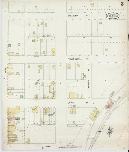 Sanborn Fire Insurance Map from Shawnee, Pottawatomie County, Oklahoma (1896), Sheet #0003 - Complete Map Set gallery image, historic Sanborn map, vintage wall art, Oklahoma Oklahoma
