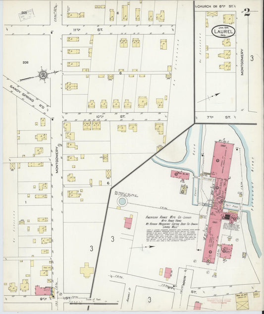 Sanborn Fire Insurance Map from Laurel, Prince Georges County, Maryland (1914), Sheet #0002 - Historic Sanborn Fire Insurance Map Print, vintage old map wall art
