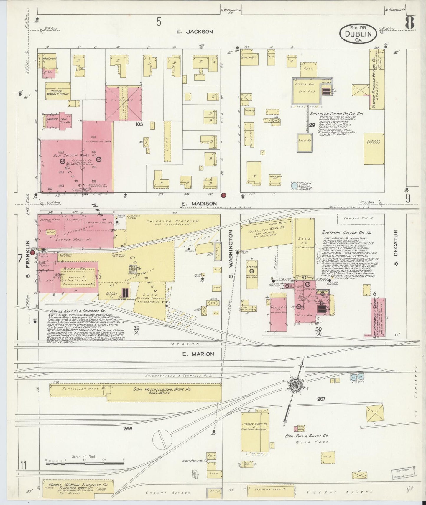 Sanborn Fire Insurance Map from Dublin, Laurens County, Georgia (1913), Sheet #0008 - Complete Map Set gallery image, historic Sanborn map, vintage wall art, Georgia Georgia