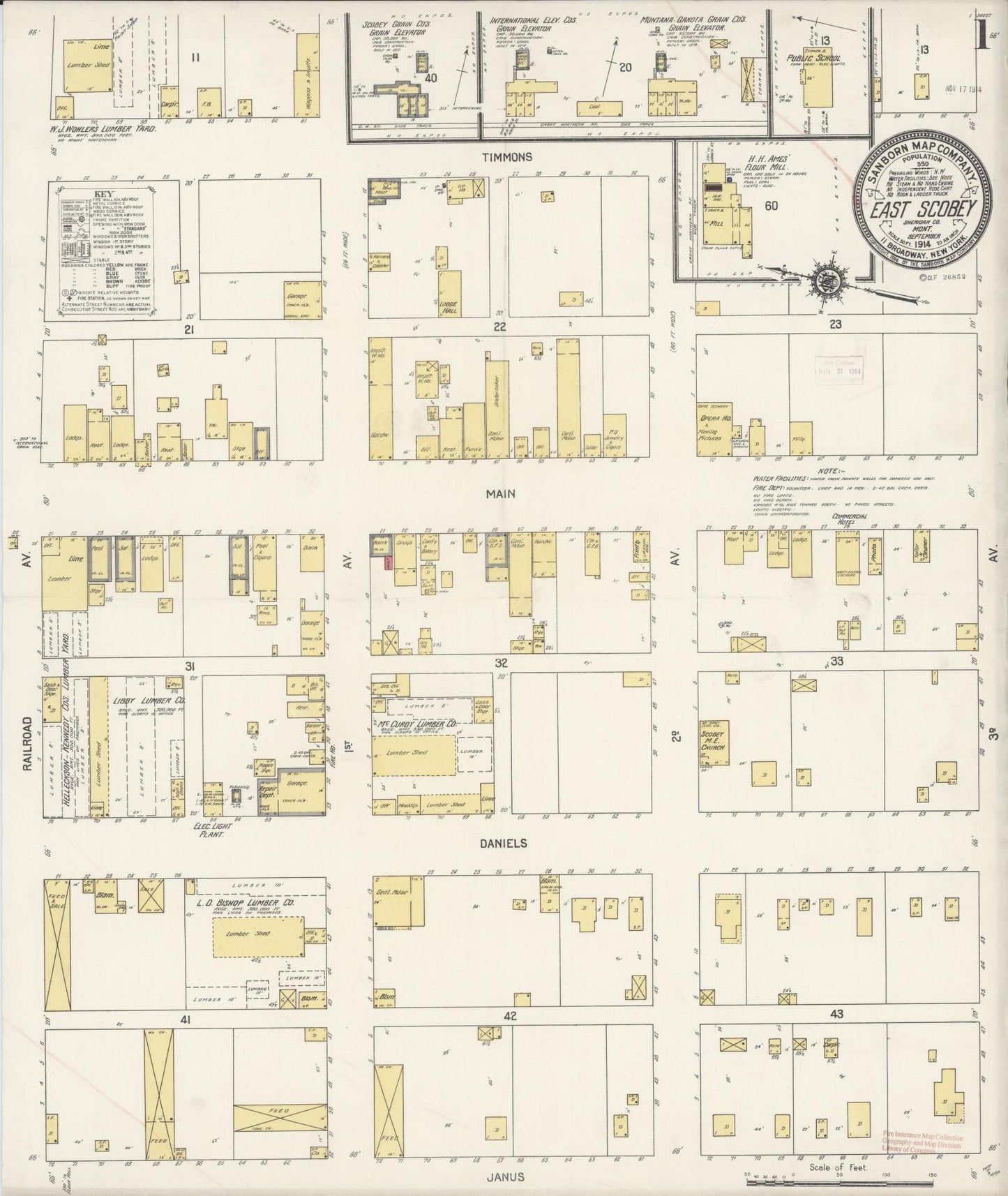 Sanborn Fire Insurance Map from Scobey, Daniels County, Montana (1914), Sheet #0001 - Historic Sanborn Fire Insurance Map Print, vintage old map wall art, antique decor, genealogy gift, Montana Montana map