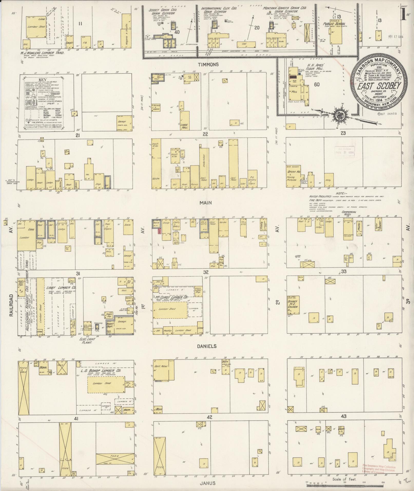 Sanborn Fire Insurance Map from Scobey, Daniels County, Montana (1914), Sheet #0001 - Historic Sanborn Fire Insurance Map Print, vintage old map wall art, antique decor, genealogy gift, Montana Montana map