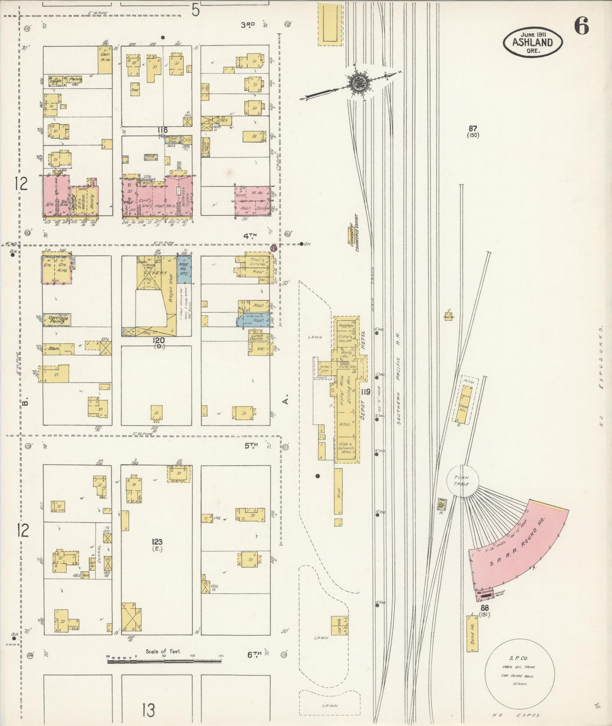 Sanborn Fire Insurance Map from Ashland, Jackson County, Oregon (1911), Sheet #0006 - Historic Sanborn Fire Insurance Map Print, vintage old map wall art, antique decor, genealogy gift, Oregon Oregon map