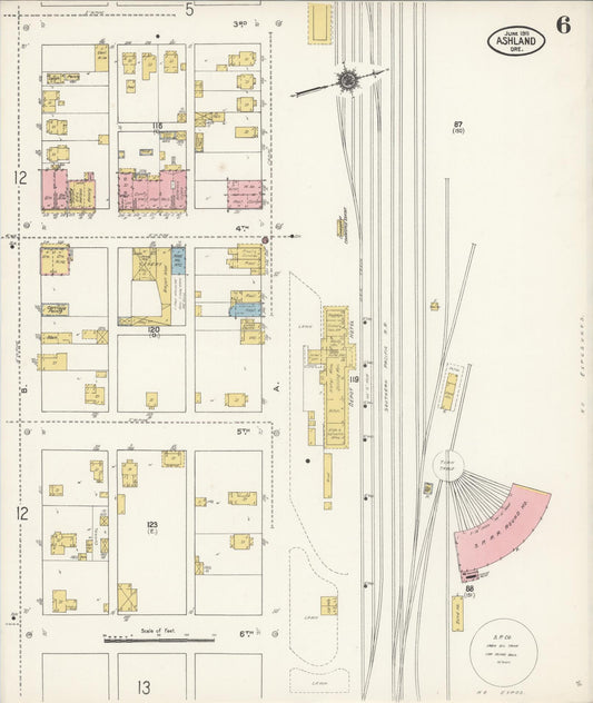 Sanborn Fire Insurance Map from Ashland, Jackson County, Oregon (1911), Sheet #0006 - Historic Sanborn Fire Insurance Map Print, vintage old map wall art, antique decor, genealogy gift, Oregon Oregon map