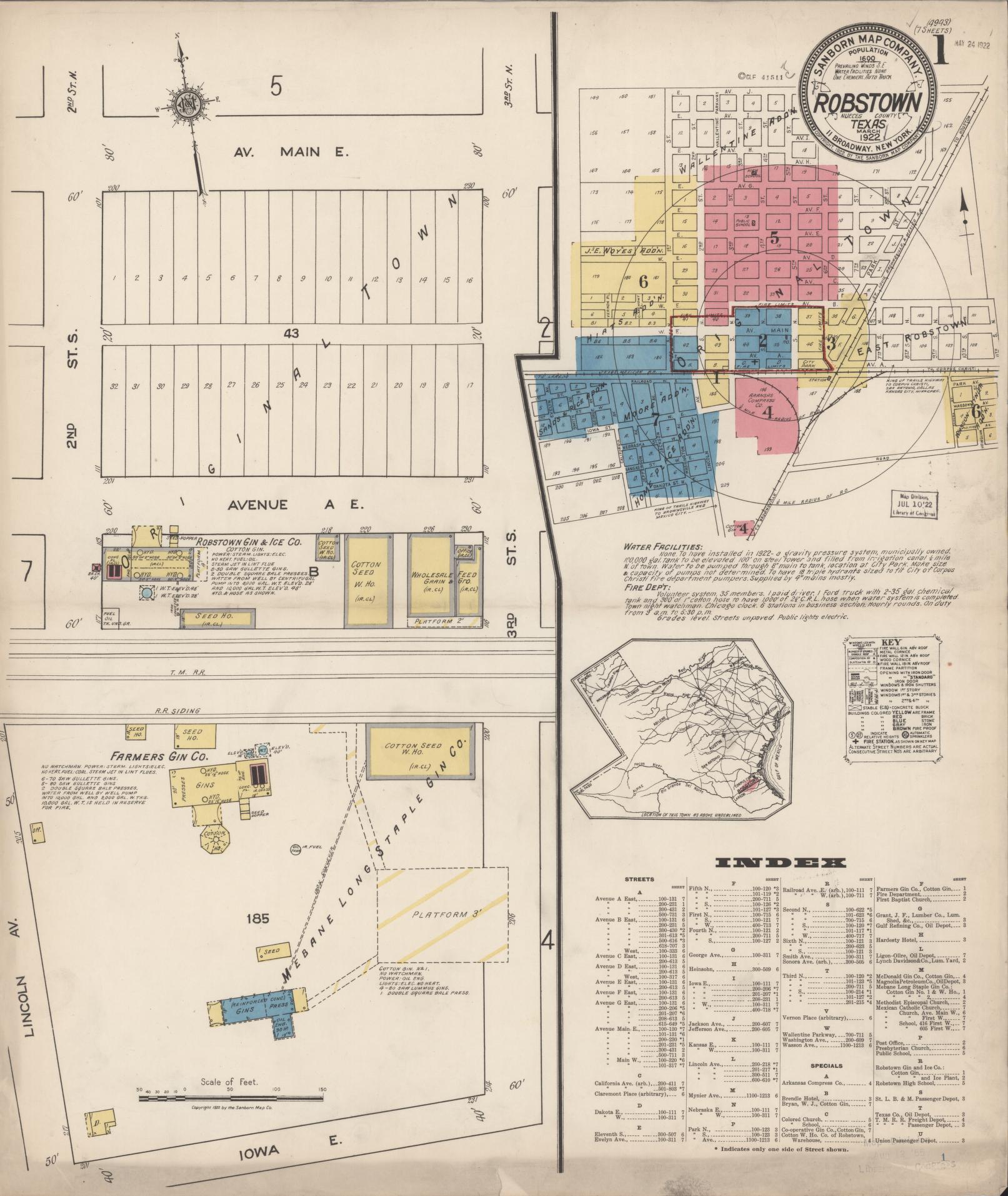 Sanborn Fire Insurance Map from Robstown, Nueces County, Texas. (1922) – Historic Sanborn Fire Insurance Map Print