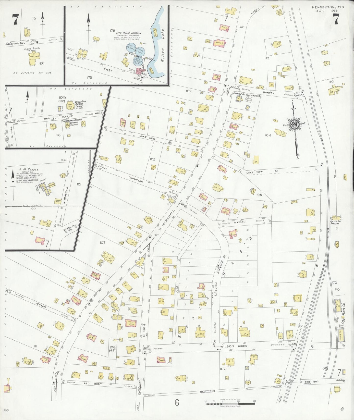 Sanborn Fire Insurance Map from Henderson, Rusk County, Texas (1933), Sheet #0007 - Complete Map Set gallery image, historic Sanborn map, vintage wall art, Texas Texas