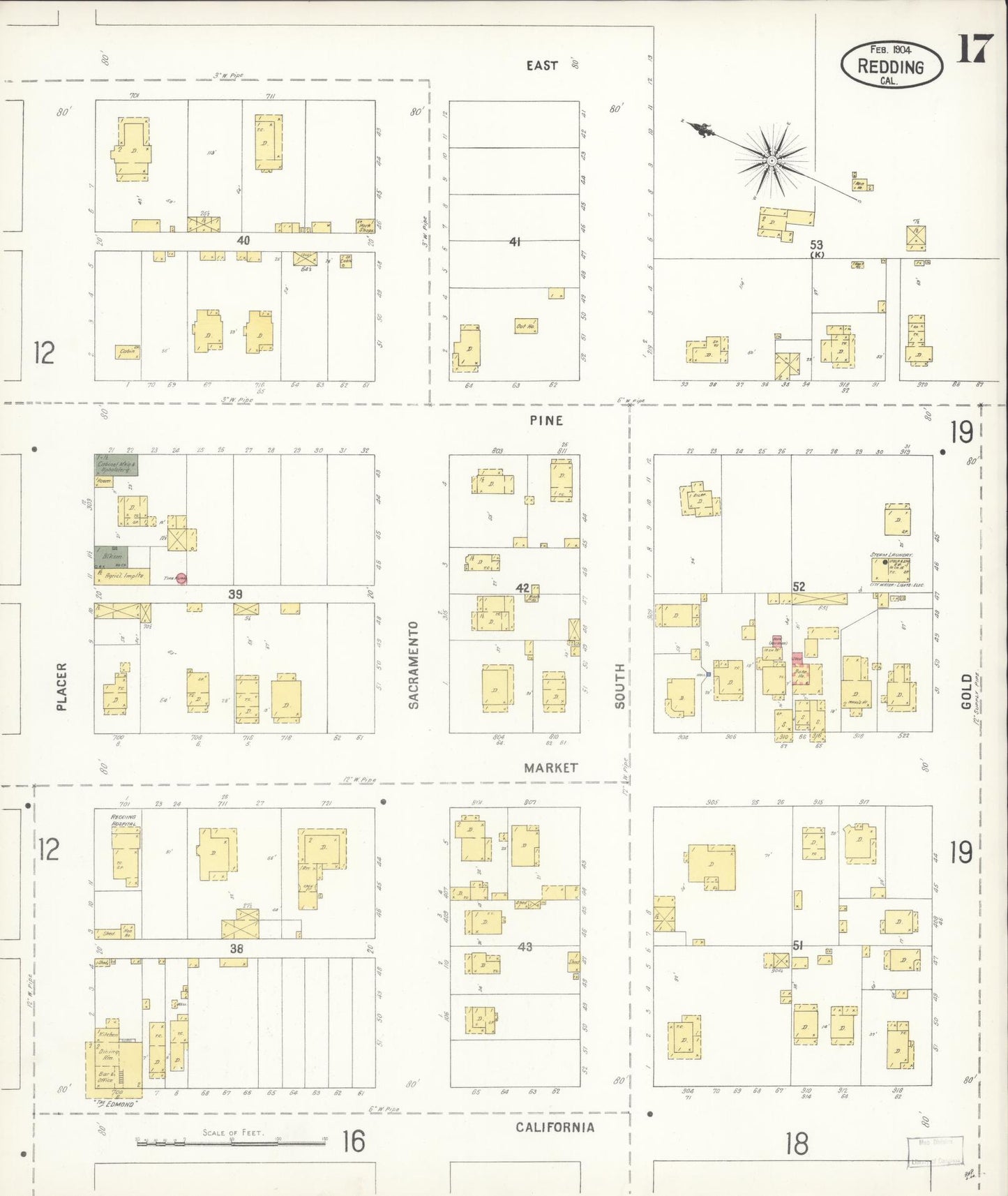 Sanborn Fire Insurance Map from Redding, Shasta County, California (1904), Sheet #0017 - Complete Map Set gallery image, historic Sanborn map, vintage wall art, California California
