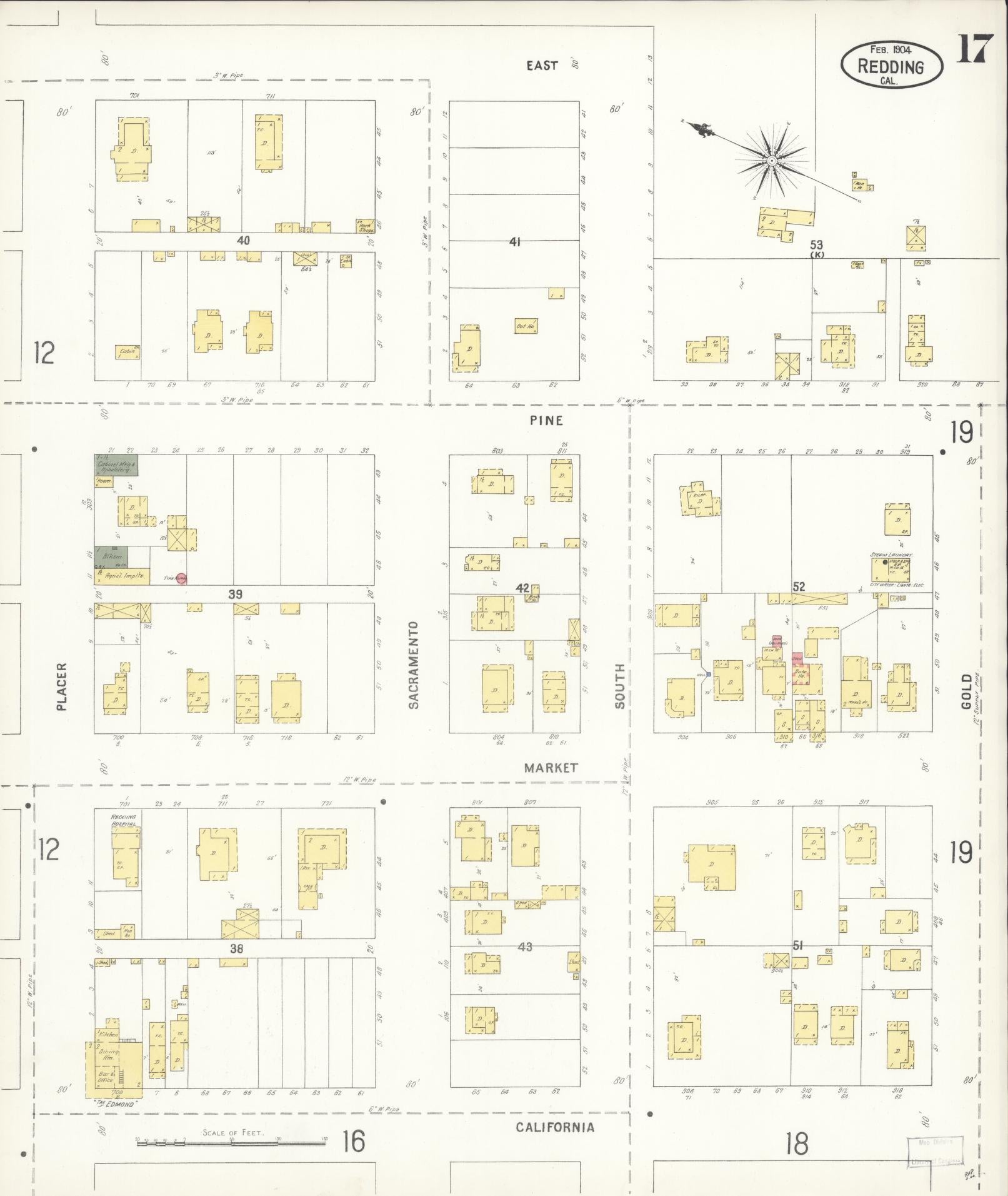 Sanborn Fire Insurance Map from Redding, Shasta County, California (1904), Sheet #0017 - Complete Map Set gallery image, historic Sanborn map, vintage wall art, California California