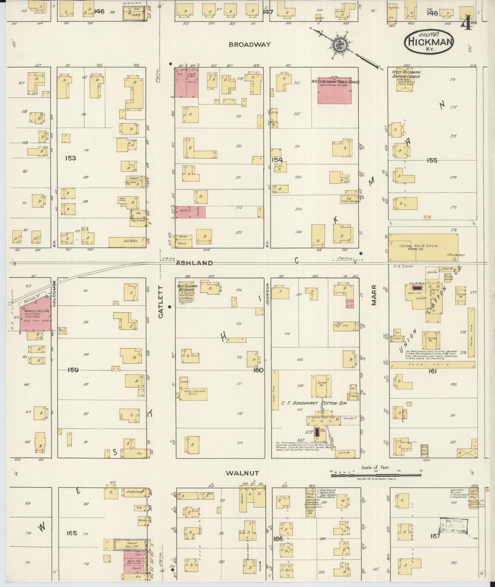 Sanborn Fire Insurance Map from Hickman, Fulton County, Kentucky (1917), Sheet #0004 - Historic Sanborn Fire Insurance Map Print, vintage old map wall art, antique decor, genealogy gift, Kentucky Kentucky map