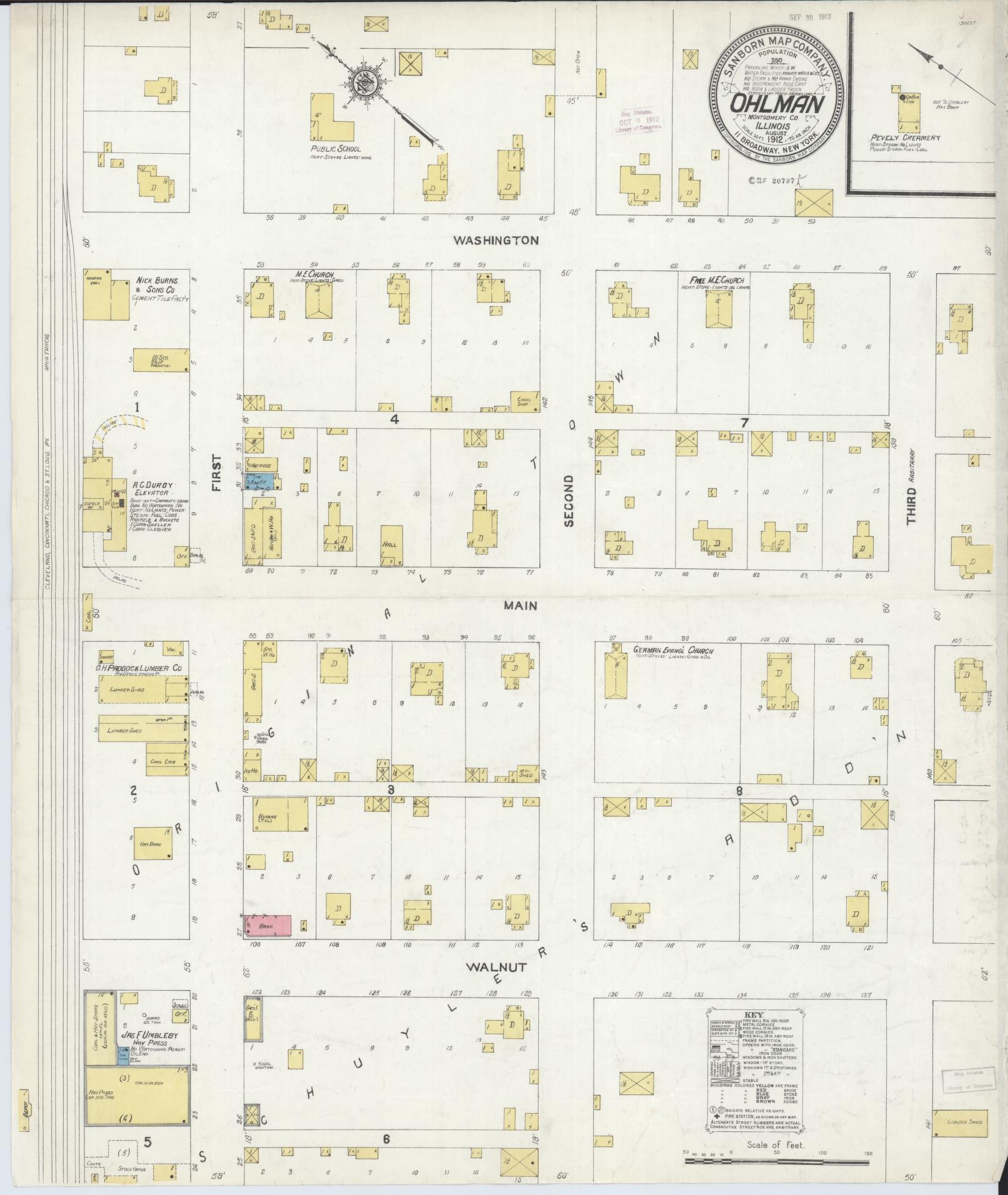 Sanborn Fire Insurance Map from Ohlman, Montgomery County, Illinois (1912), Sheet #0001 - Historic Sanborn Fire Insurance Map Print, vintage old map wall art, antique decor, genealogy gift, Illinois Illinois map