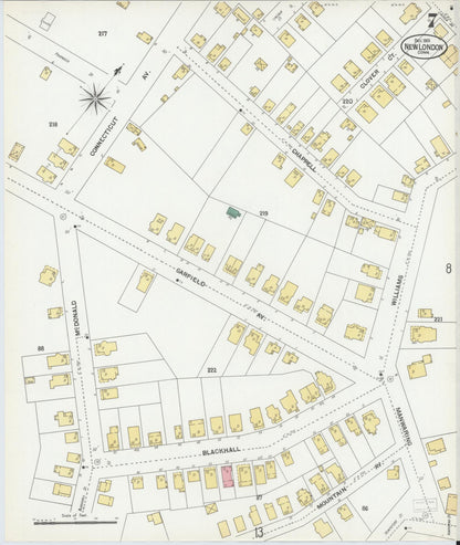 Sanborn Fire Insurance Map from New London, New London County, Connecticut (1901), Sheet #0007 - Complete Map Set gallery image, historic Sanborn map, vintage wall art, Connecticut Connecticut