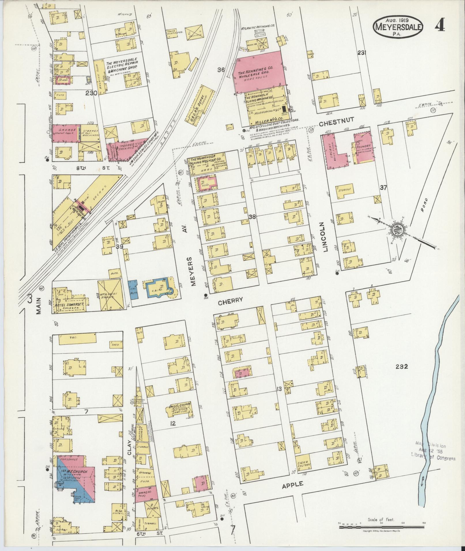 Sanborn Fire Insurance Map from Meyersdale, Somerset County, Pennsylvania (1919), Sheet #0004 - Complete Map Set gallery image, historic Sanborn map, vintage wall art, Pennsylvania Pennsylvania