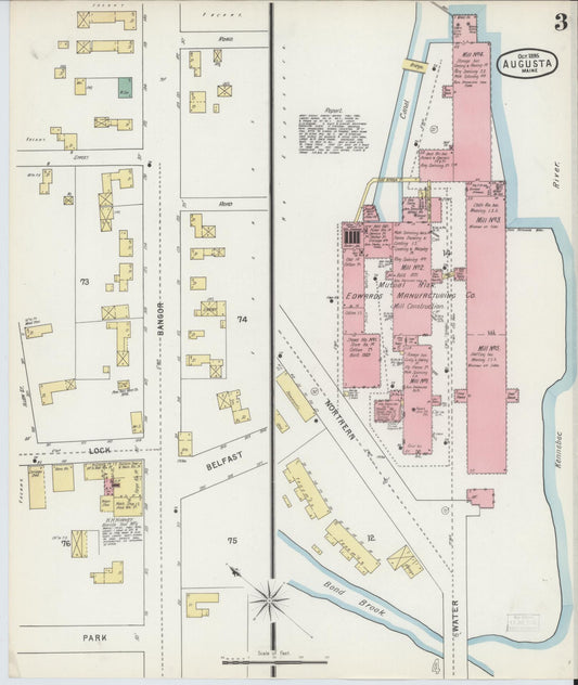 Sanborn Fire Insurance Map from Augusta, Kennebec County, Maine (1895), Sheet #0003 - Historic Sanborn Fire Insurance Map Print, vintage old map wall art, antique decor, genealogy gift, Maine Maine map