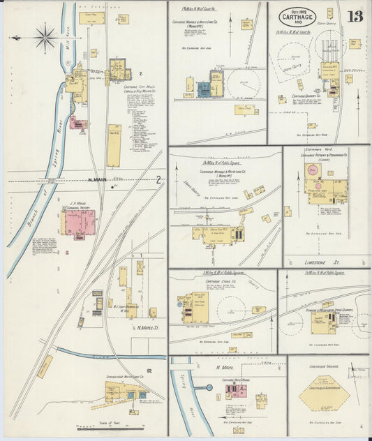 Sanborn Fire Insurance Map from Carthage, Jasper County, Missouri (1902), Sheet #0013 - Historic Sanborn Fire Insurance Map Print, vintage old map wall art, antique decor, genealogy gift, Missouri Missouri map