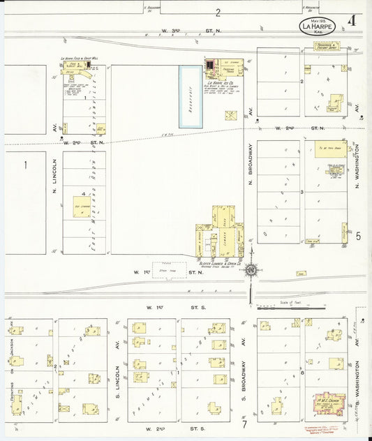 Sanborn Fire Insurance Map from La Harpe, Allen County, Kansas (1915), Sheet #0004 - Historic Sanborn Fire Insurance Map Print, vintage old map wall art, antique decor, genealogy gift, Kansas Kansas map