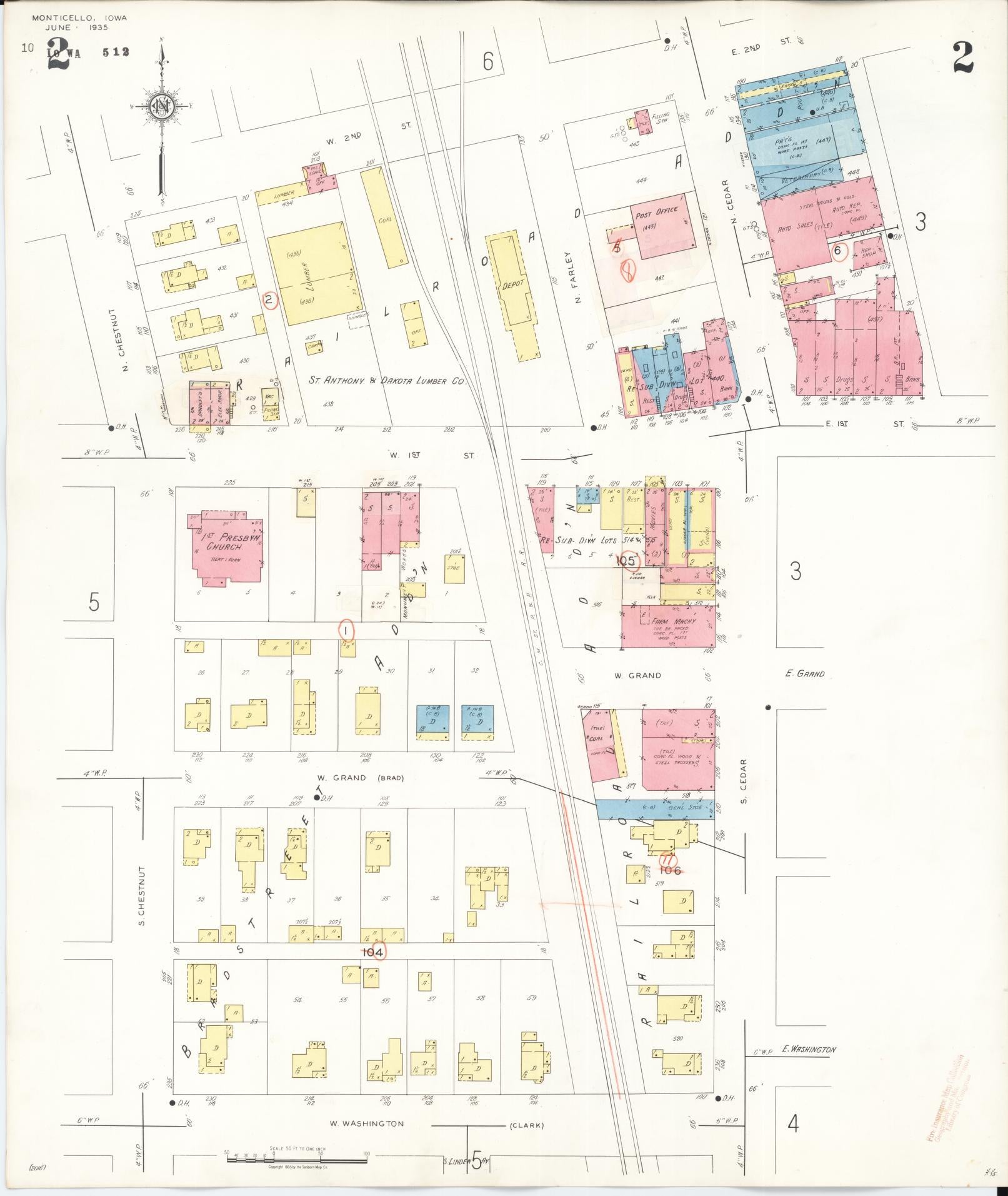 Sanborn Fire Insurance Map from Monticello, Jones County, Iowa (1943), Sheet #0002 - Historic Sanborn Fire Insurance Map Print