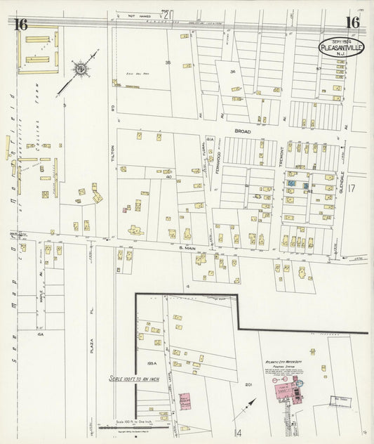 Sanborn Fire Insurance Map from Pleasantville, Atlantic County, New Jersey (1924), Sheet #0016 - Historic Sanborn Fire Insurance Map Print, vintage old map wall art, antique decor, genealogy gift, New Jersey New Jersey map