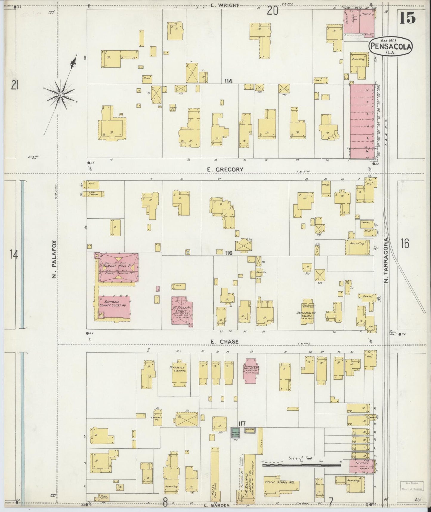 Sanborn Fire Insurance Map from Pensacola, Escambia County, Florida (1903), Sheet #0015 - Complete Map Set gallery image, historic Sanborn map, vintage wall art, Florida Florida