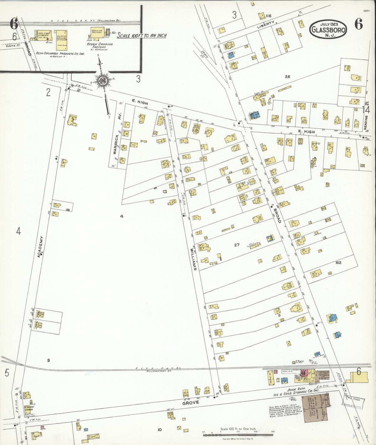Sanborn Fire Insurance Map from Glassboro, Gloucester County, New Jersey (1923), Sheet #0006 - Complete Map Set gallery image, historic Sanborn map, vintage wall art, New Jersey New Jersey
