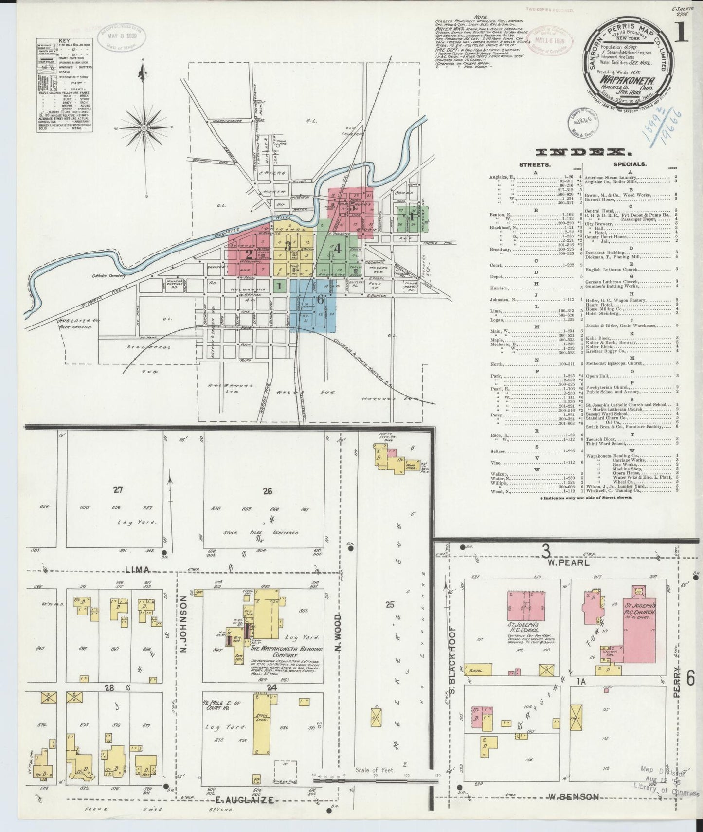 Sanborn Fire Insurance Map from Wapakoneta, Auglaize County, Ohio (1899), Sheet #0001 - Complete Map Set gallery image, historic Sanborn map, vintage wall art, Ohio Ohio