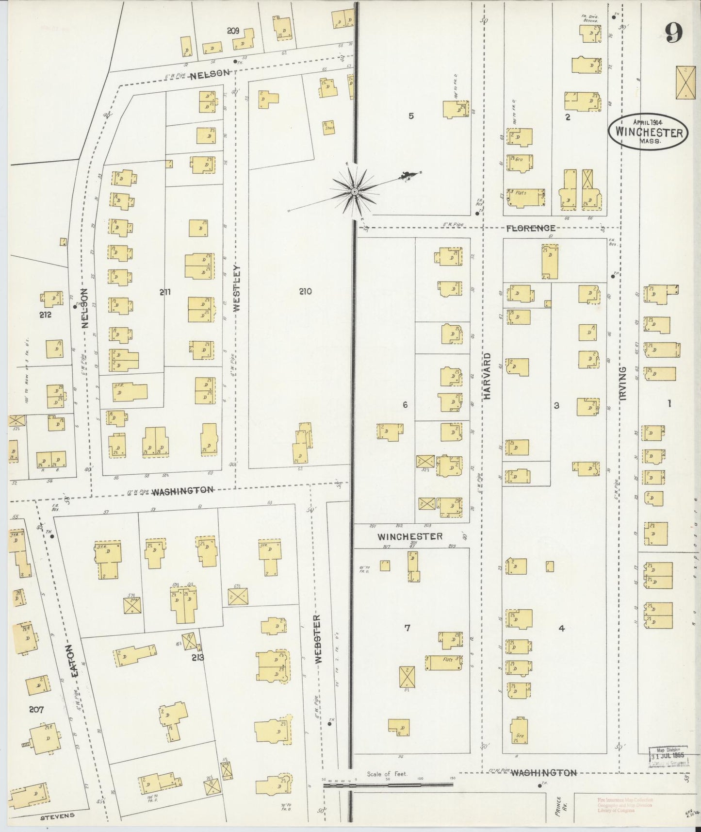 Sanborn Fire Insurance Map from Winchester, Middlesex County, Massachusetts (1904), Sheet #0009 - Complete Map Set gallery image, historic Sanborn map, vintage wall art, Massachusetts Massachusetts