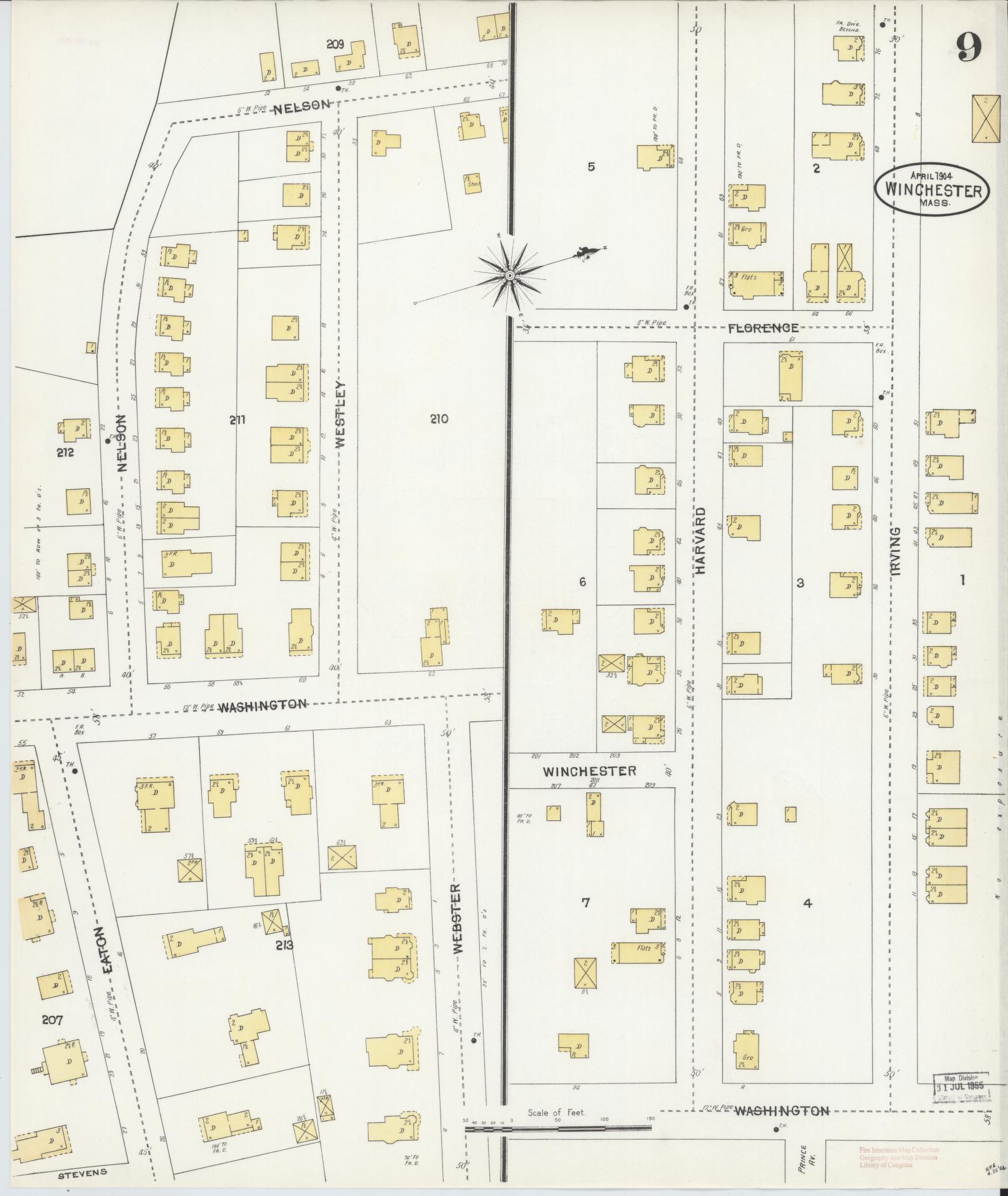 Sanborn Fire Insurance Map from Winchester, Middlesex County, Massachusetts (1904), Sheet #0009 - Complete Map Set gallery image, historic Sanborn map, vintage wall art, Massachusetts Massachusetts