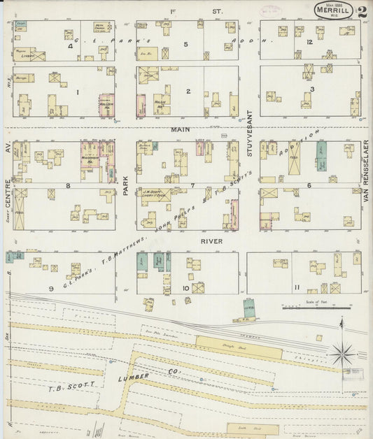 Sanborn Fire Insurance Map from Merrill, Lincoln County, Wisconsin (1888), Sheet #0002 - Historic Sanborn Fire Insurance Map Print, vintage old map wall art, antique decor, genealogy gift, Wisconsin Wisconsin map