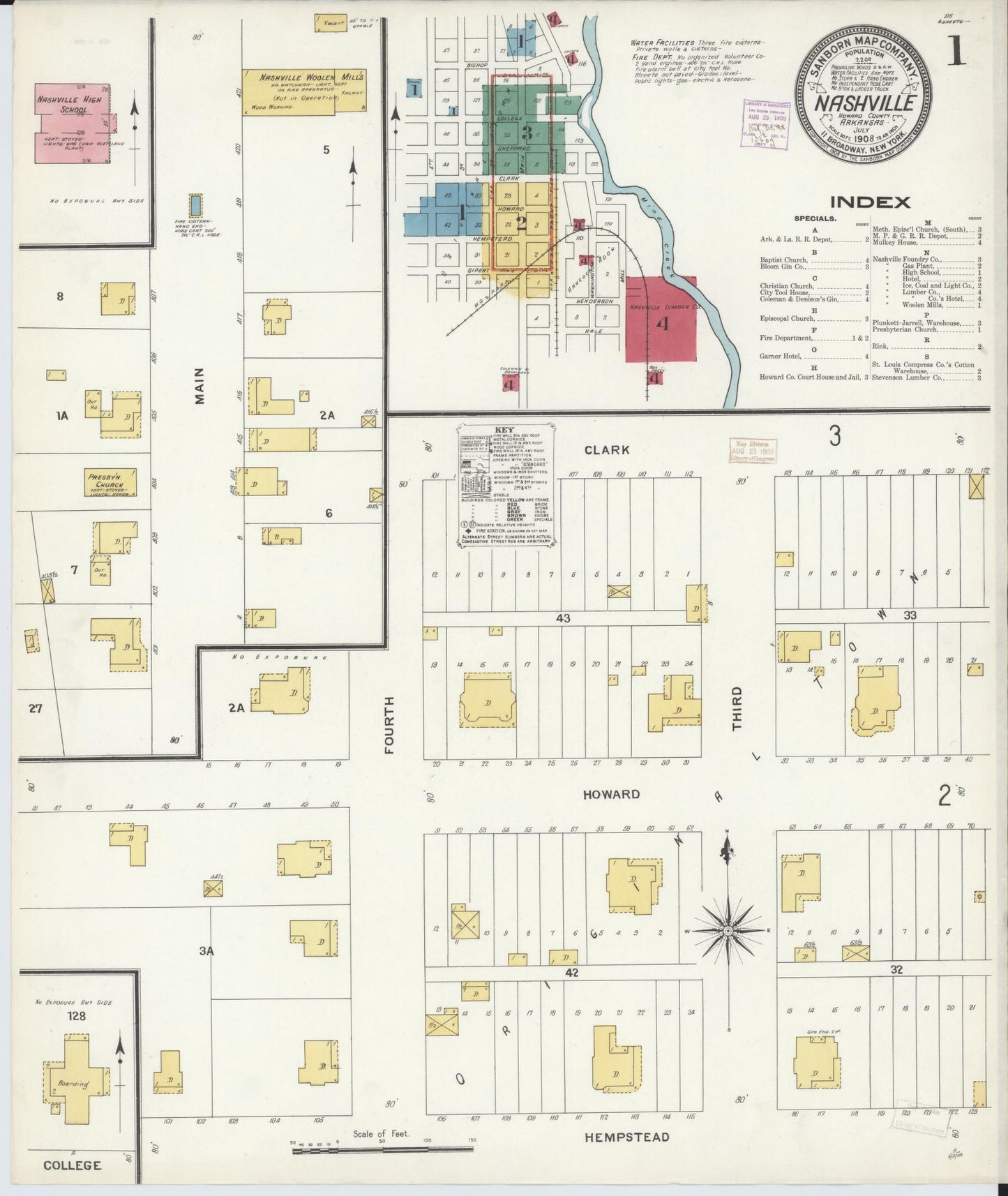 Sanborn Fire Insurance Map from Nashville, Howard County, Arkansas (1908), Sheet #0001 - Complete Map Set gallery image, historic Sanborn map, vintage wall art, Arkansas Arkansas