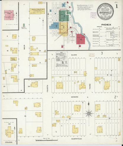 Sanborn Fire Insurance Map from Nashville, Howard County, Arkansas (1908), Sheet #0001 - Complete Map Set gallery image, historic Sanborn map, vintage wall art, Arkansas Arkansas