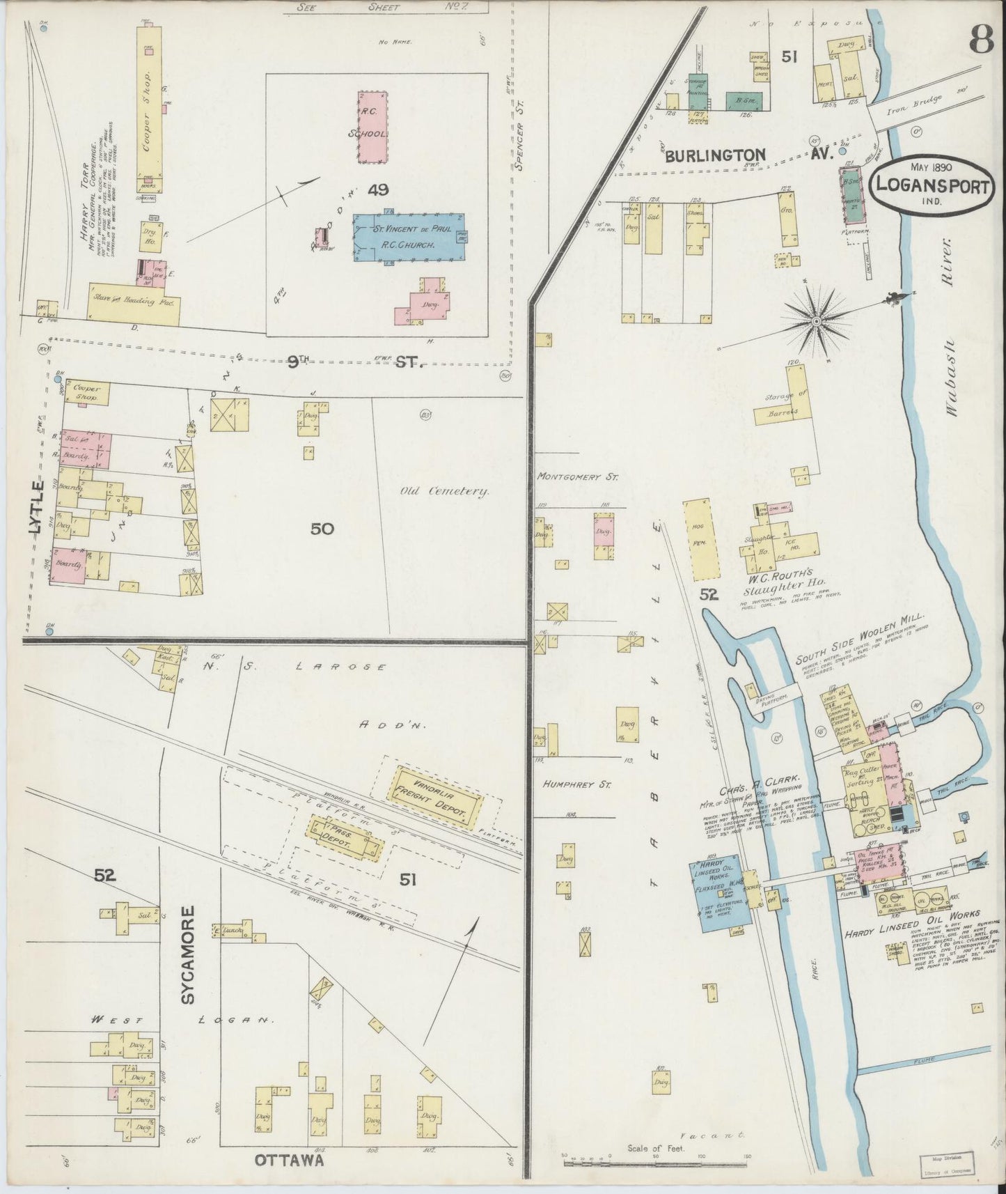 Sanborn Fire Insurance Map from Logansport, Cass County, Indiana (1890), Sheet #0008 - Complete Map Set gallery image, historic Sanborn map, vintage wall art, Indiana Indiana