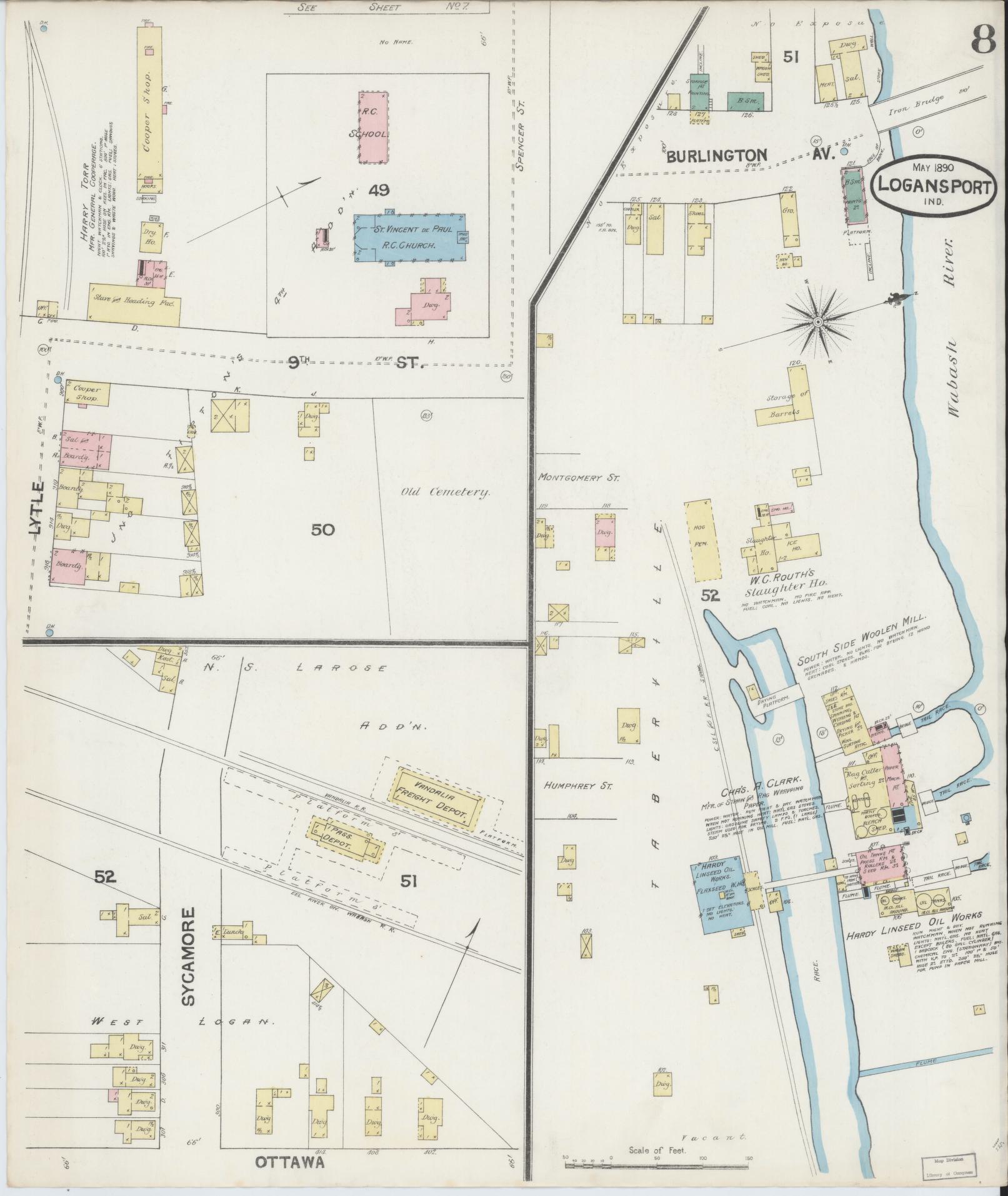 Sanborn Fire Insurance Map from Logansport, Cass County, Indiana (1890), Sheet #0008 - Complete Map Set gallery image, historic Sanborn map, vintage wall art, Indiana Indiana
