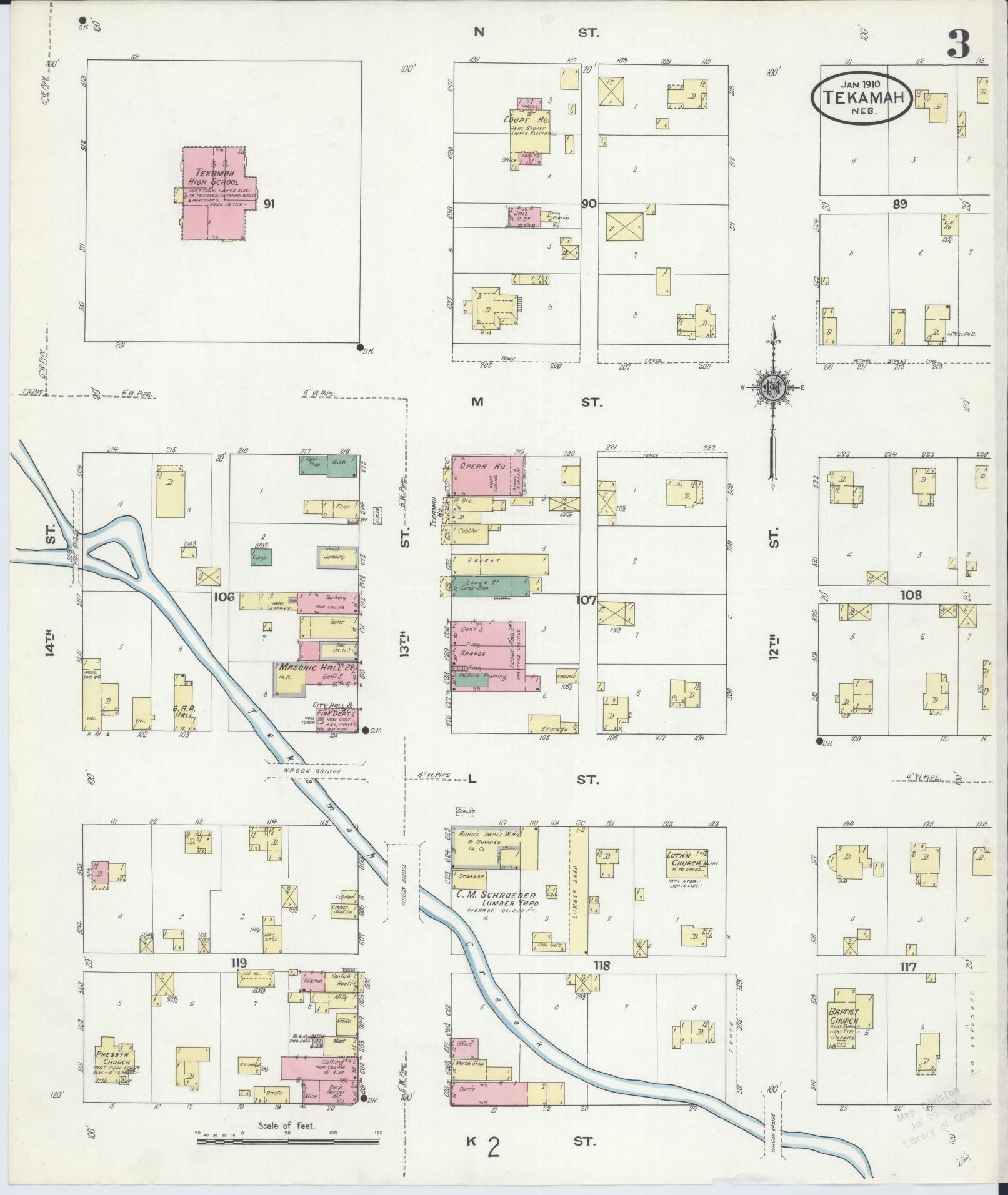 Sanborn Fire Insurance Map from Tekamah, Burt County, Nebraska (1910), Sheet #0003 - Historic Sanborn Fire Insurance Map Print, vintage old map wall art, antique decor, genealogy gift, Nebraska Nebraska map