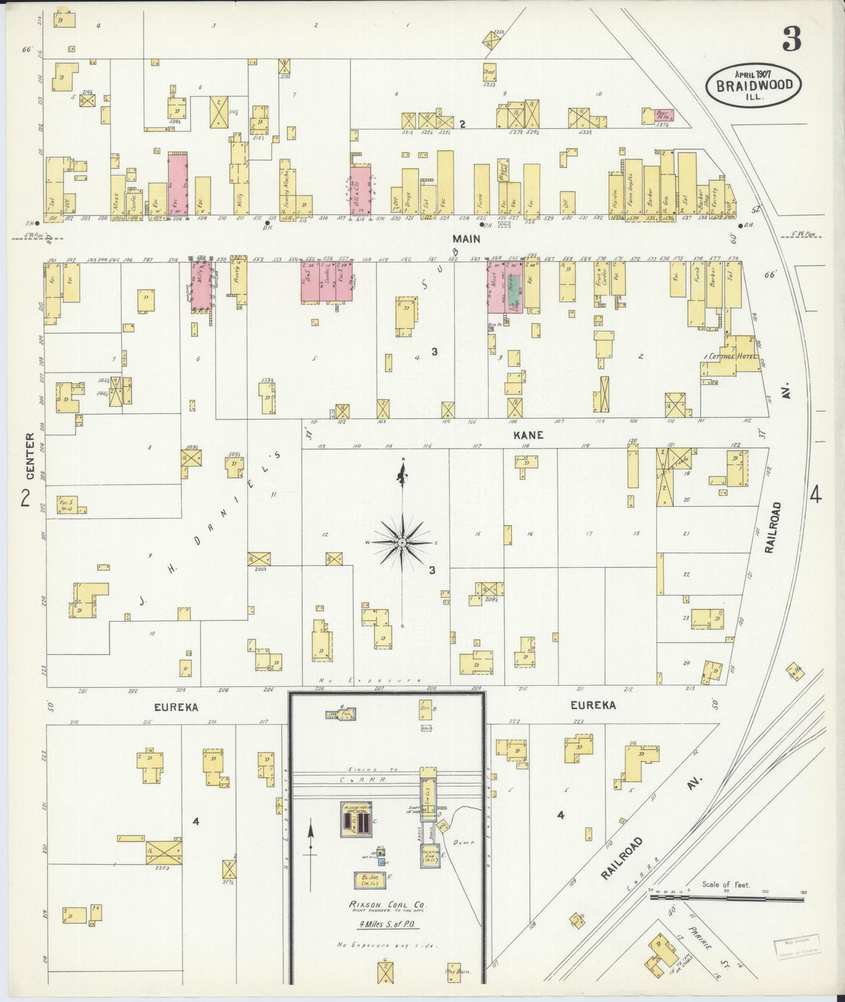 Sanborn Fire Insurance Map from Braidwood, Will County, Illinois (1907), Sheet #0003 - Historic Sanborn Fire Insurance Map Print, vintage old map wall art, antique decor, genealogy gift, Illinois Illinois map