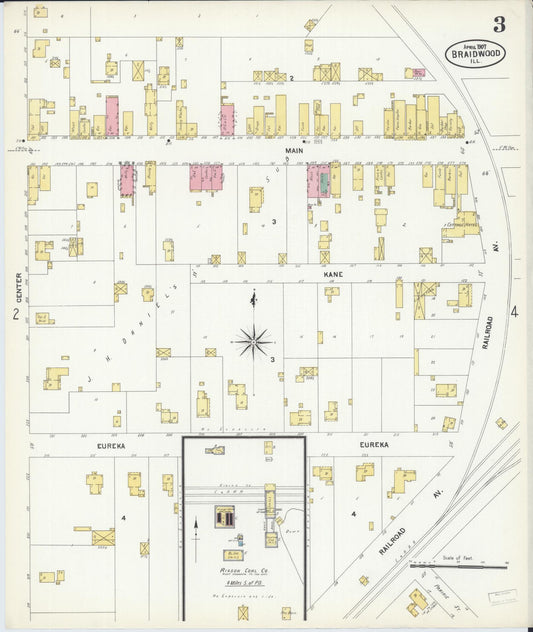 Sanborn Fire Insurance Map from Braidwood, Will County, Illinois (1907), Sheet #0003 - Historic Sanborn Fire Insurance Map Print, vintage old map wall art, antique decor, genealogy gift, Illinois Illinois map