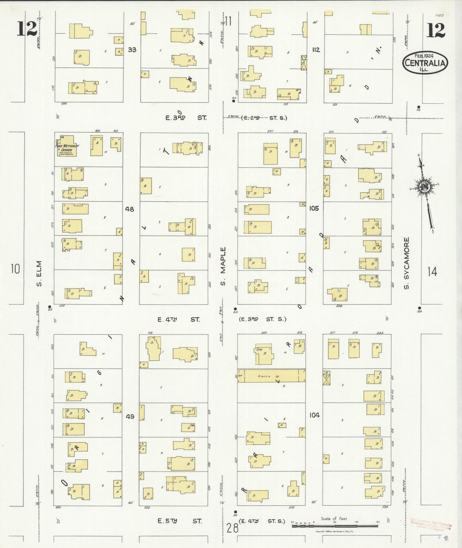 Sanborn Fire Insurance Map from Centralia, Marion, Clinton, Jefferson, and Washington Counties, Illinois (1924), Sheet #0012 - Historic Sanborn Fire Insurance Map Print, vintage old map wall art, antique decor, genealogy gift, Illinois Illinois map