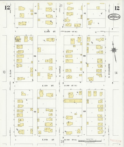 Sanborn Fire Insurance Map from Centralia, Marion, Clinton, Jefferson, and Washington Counties, Illinois (1924), Sheet #0012 - Historic Sanborn Fire Insurance Map Print, vintage old map wall art, antique decor, genealogy gift, Illinois Illinois map