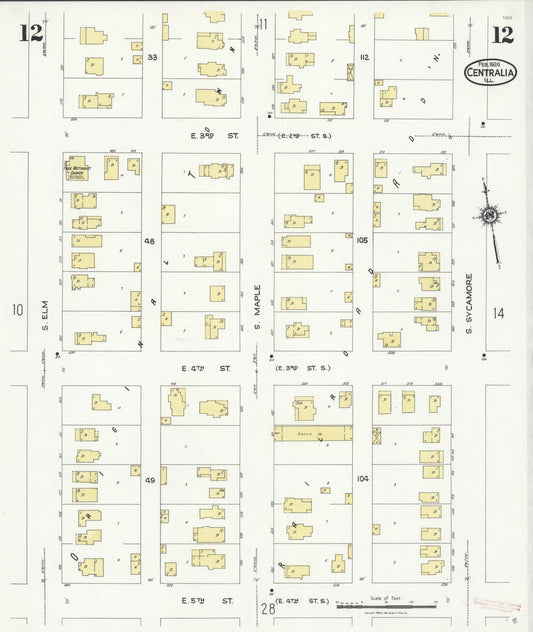 Sanborn Fire Insurance Map from Centralia, Marion, Clinton, Jefferson, and Washington Counties, Illinois (1924), Sheet #0012 - Historic Sanborn Fire Insurance Map Print, vintage old map wall art, antique decor, genealogy gift, Illinois Illinois map