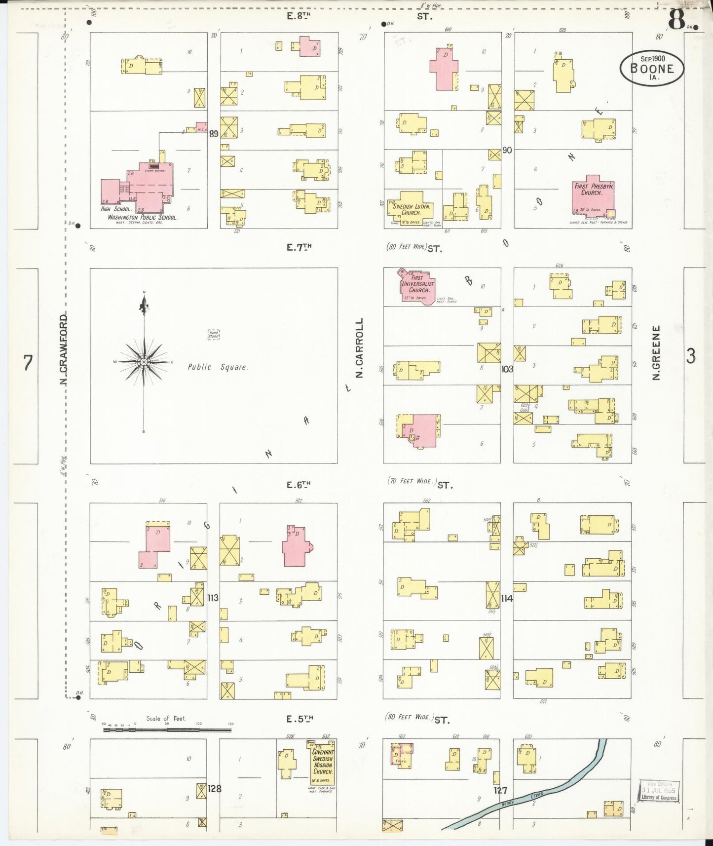 Sanborn Fire Insurance Map from Boone, Boone County, Iowa (1900), Sheet #0008 - Historic Sanborn Fire Insurance Map Print, vintage old map wall art