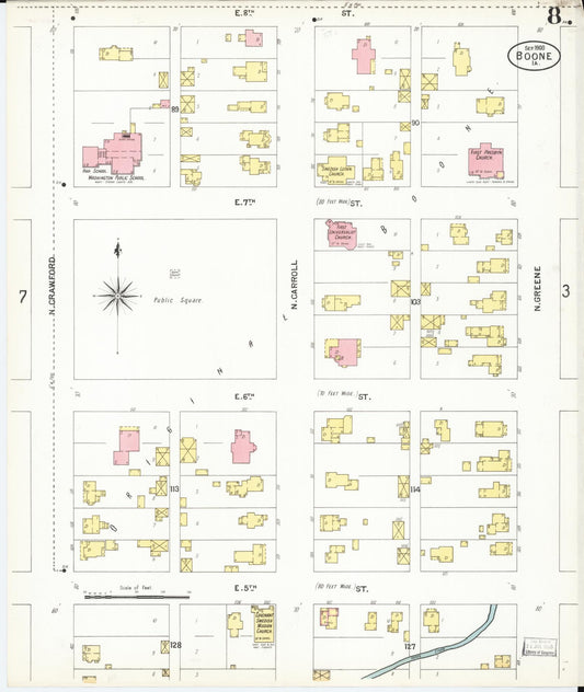 Sanborn Fire Insurance Map from Boone, Boone County, Iowa (1900), Sheet #0008 - Historic Sanborn Fire Insurance Map Print, vintage old map wall art
