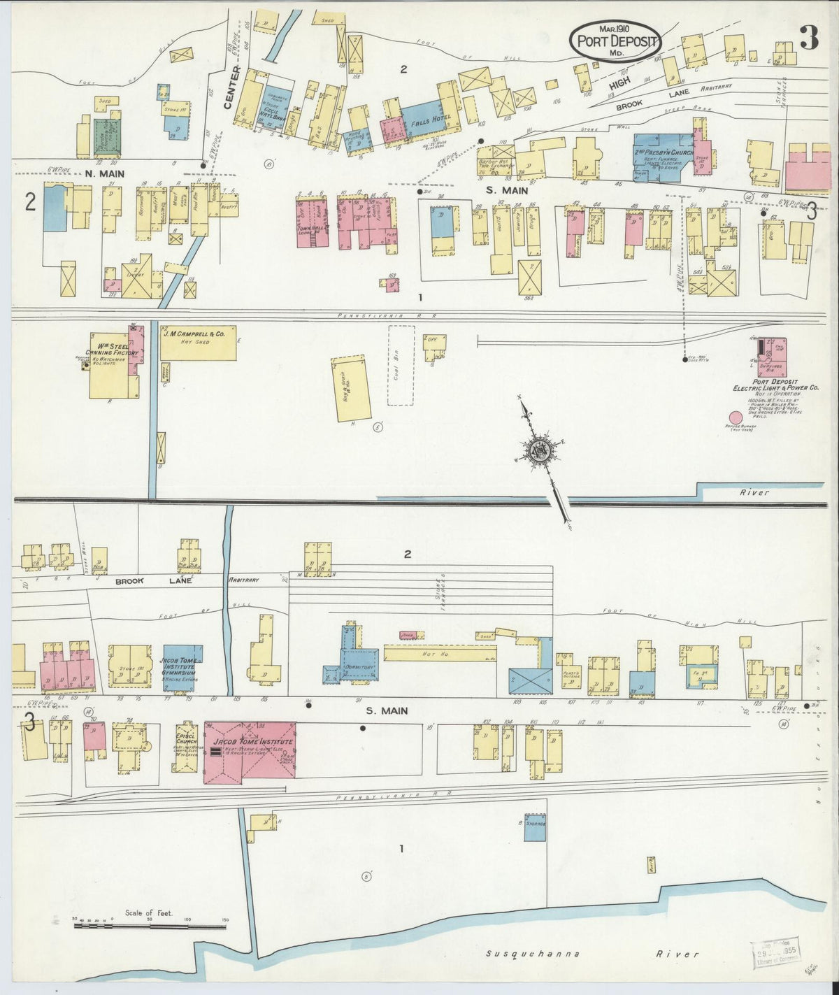 Sanborn Fire Insurance Map from Port Deposit, Cecil County, Maryland (1910), Sheet #0003 - Historic Sanborn Fire Insurance Map Print, vintage old map wall art, antique decor, genealogy gift, Maryland Maryland map