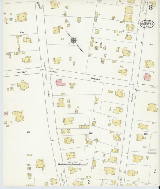 Sanborn Fire Insurance Map from Chester, Chester County, South Carolina (1910), Sheet #0008 - Historic Sanborn Fire Insurance Map Print, vintage old map wall art, antique decor, genealogy gift, South Carolina South Carolina map