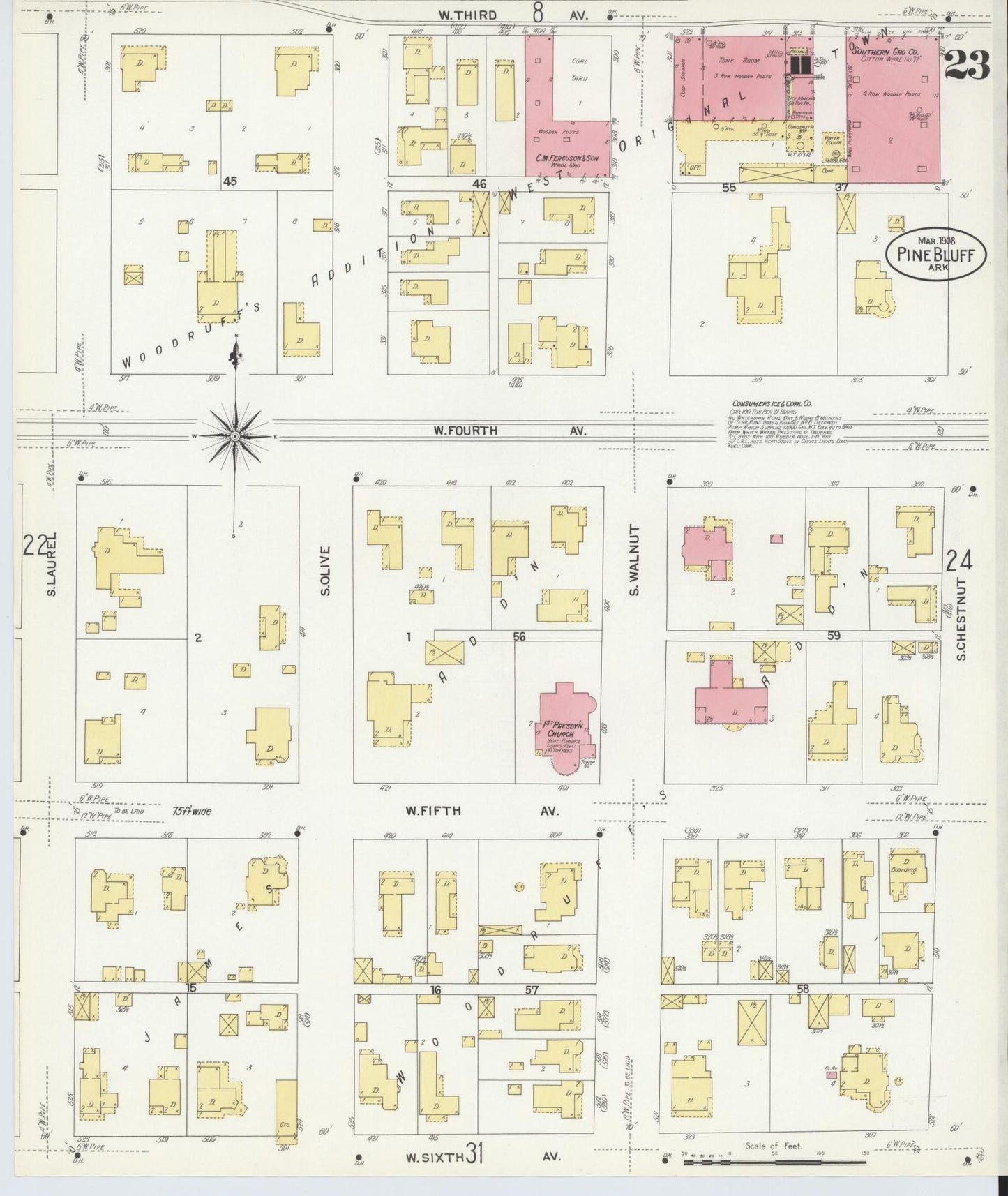 Sanborn Fire Insurance Map from Pine Bluff, Jefferson County, Arkansas (1908), Sheet #0023 - Historic Sanborn Fire Insurance Map Print, vintage old map wall art, antique decor, genealogy gift, Arkansas Arkansas map