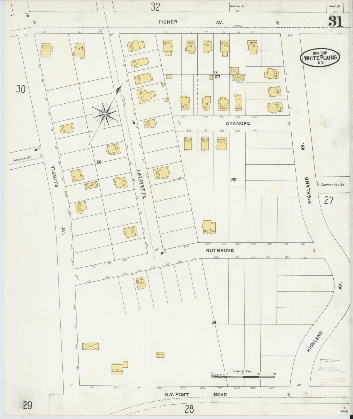 Sanborn Fire Insurance Map from White Plains, Westchester County, New York (1905), Sheet #0031 - Complete Map Set gallery image, historic Sanborn map, vintage wall art, New York New York