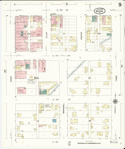 Sanborn Fire Insurance Map from Boone, Boone County, Iowa (1909), Sheet #0009 - Historic Sanborn Fire Insurance Map Print, vintage old map wall art