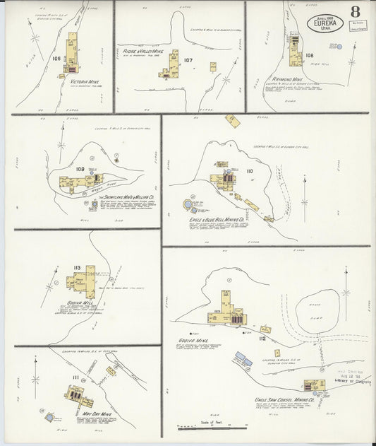 Sanborn Fire Insurance Map from Eureka, Juab County, Utah (1908), Sheet #0008 - Historic Sanborn Fire Insurance Map Print, vintage old map wall art, antique decor, genealogy gift, Utah Utah map