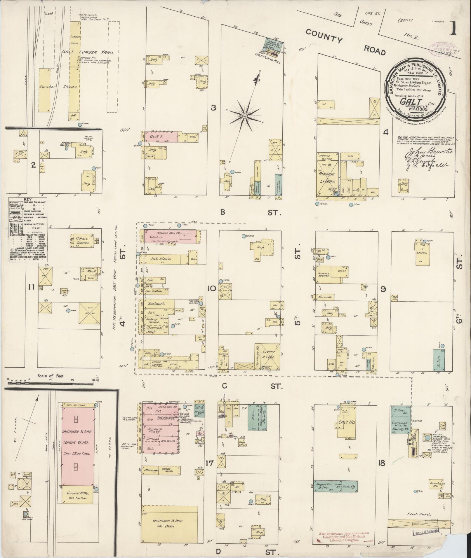Sanborn Fire Insurance Map from Galt, Sacramento County, California (1888), Sheet #0001 - Historic Sanborn Fire Insurance Map Print, vintage old map wall art, antique decor, genealogy gift, California California map