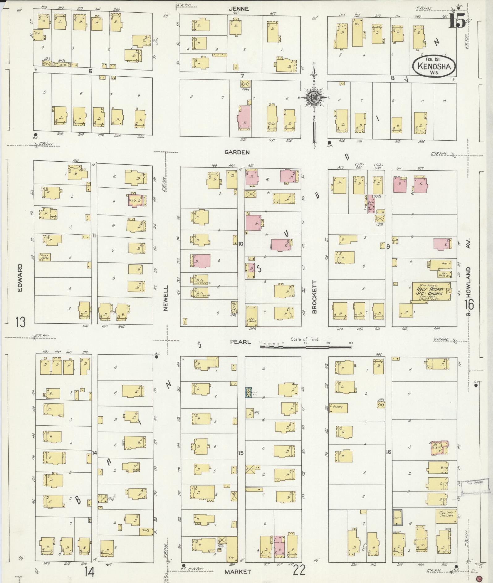 Sanborn Fire Insurance Map from Kenosha, Kenosha County, Wisconsin (1911), Sheet #0015 - Complete Map Set gallery image, historic Sanborn map, vintage wall art, Wisconsin Wisconsin